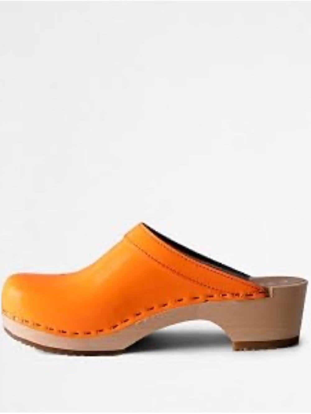 Swedish Hasbeens Orange Leather Clog Mule